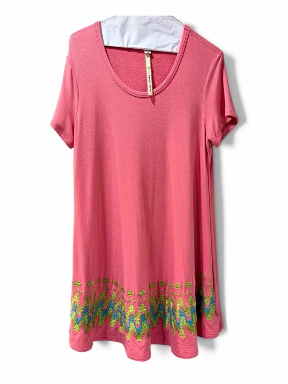 NWOT Uncle Frank coral Short-Sleeve Tunic with Embroidered Hem